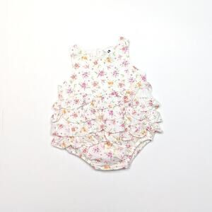 Absorba Sunsuit Baby Girls Size 6m White Floral Ruffle Bum Bubble Romper